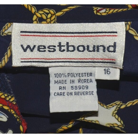 Vintage Westbound Button Up Shirt Top Blue Nautical Ladies Size 16 Novelty Print - Picture 9 of 10